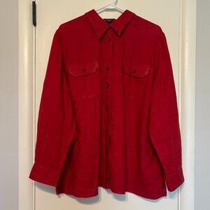 Ralph Lauren Chaps Womens Plus 100% Linen Button-Front Shirt Top Blouse 2X Red